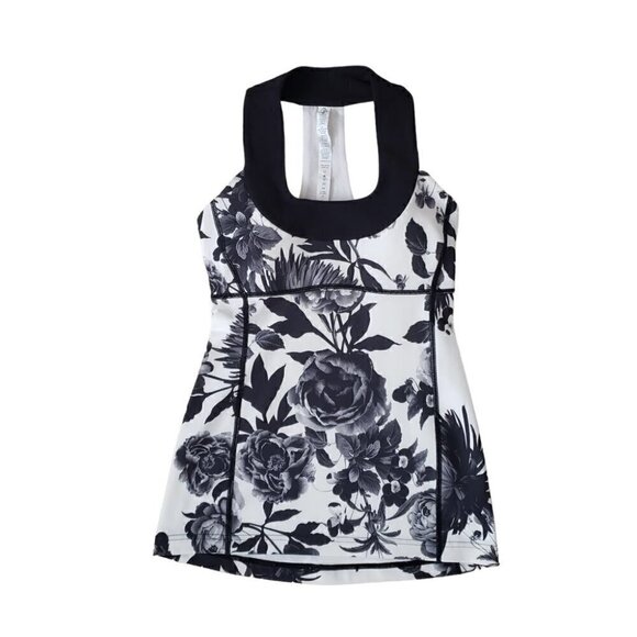 Lululemon Luon Scoop Neck Racerback Tank Black & White Floral - Picture 2 of 9